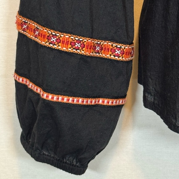 A-64 H&M Black‎ & Orange Embroidered Long Sleeve Pullover Blouse Size 6 - Picture 6 of 14